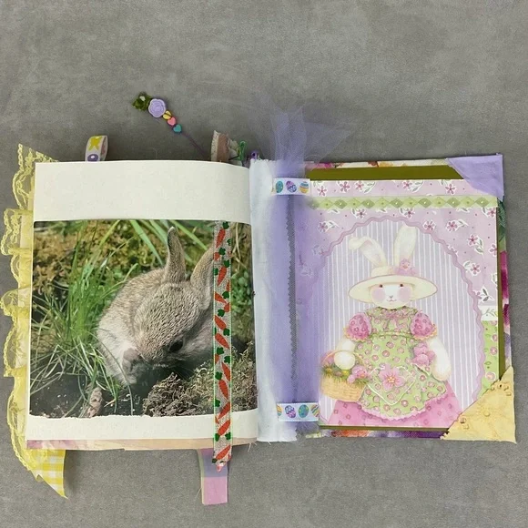 Handmade bunny Easter junk journal (semi bare style) with lots vintage ephemera - Picture 11 of 16